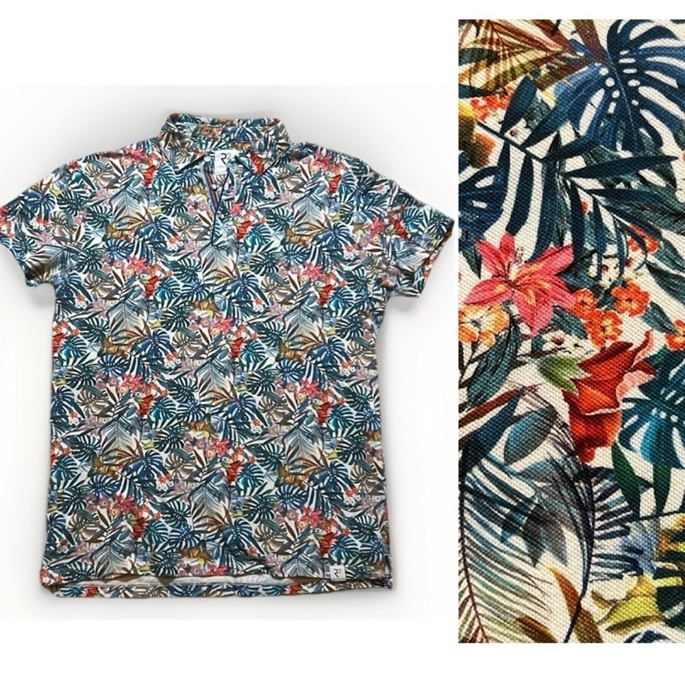 R2 Amsterdam Men's Tropical Print Polo Shirt sz M fits S EUC